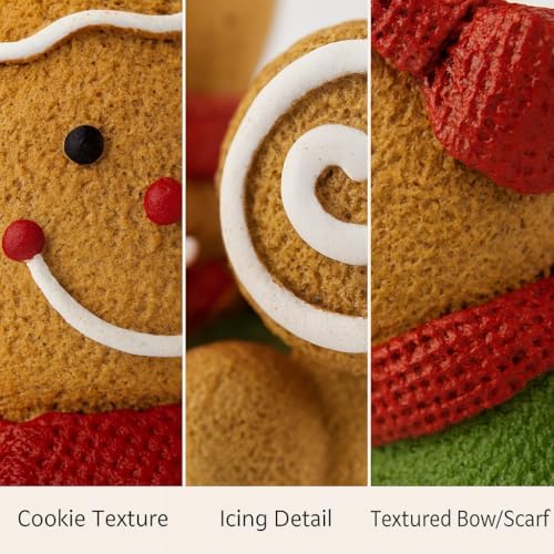 Christmas Gingerbread Couple Resin Figurine – Hand-Painted Holiday Décor, Boy with Tree Cookie & Girl with Bow and Swirl Lollipop, Tabletop/Mantel Accent (Brown Gingerbread) - Image 4