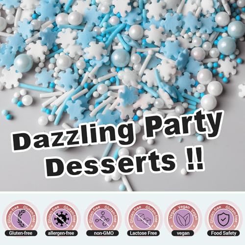 HUEBEATY 6-in-1 Edible Snowflake Sprinkles – Blue and White Winter Sprinkles for Cake Decorating, Cookies, Cupcakes & Baking | 6.36oz/180g | Frozen, Christmas, Holiday, and Winter Wonderland Decorations - Image 4