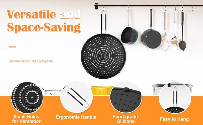 Silicone Splatter Screen for Frying Pan, Grease Splatter Guard, Heat-Resistant - Image 4