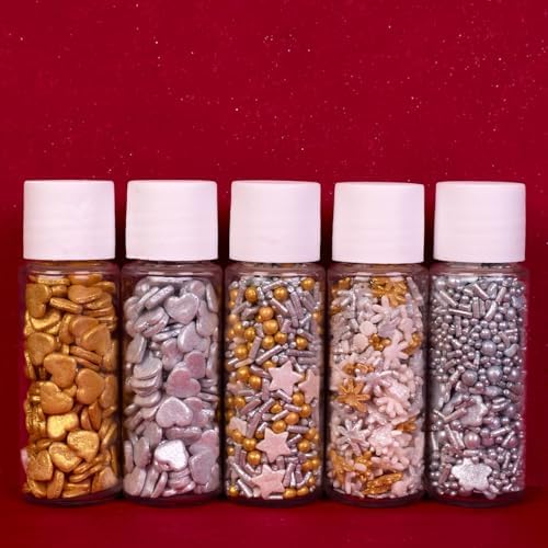 Confect Christmas Sprinkles | Grey, Gold & White Mix | Edible Star, Pearl & Flower Shaped Sprinkles | Elegant Holiday Cake & Cupcake Decorations- 5 Oz - Image 2