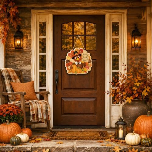Thanksgiving Decorations - Turkey Pumpkin Wooden Sign for Front Door - Image 7
