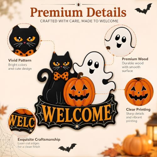 Halloween Party Decorations - Halloween Welcome Wreaths Sign for Front Door - Image 3