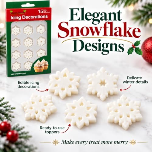 Oasis Supply Christmas Snowflake Edible Icing Decorations – 15 Count – White Winter Cake & Cupcake Toppers for Cookies, Cakes, Cupcakes & Holiday Desserts - Image 2
