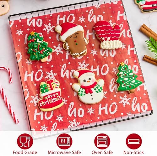 Zezzxu 100 Sheets Wax Paper for Food, Red Ho Ho Parchment Paper for Cookie Box Deli Wrapping Grease Resistant Basket Liners (9.8 x 9.8 Inches) - Image 4
