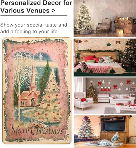 Artlunar Vintage Xmas Decor Rustic Pink Christmas Church Merry Christmas Tin Sign for Home Farmhouse Kicthen Cafe Bar Wall Decor 8 x 12 Inch (3250) - Image 3