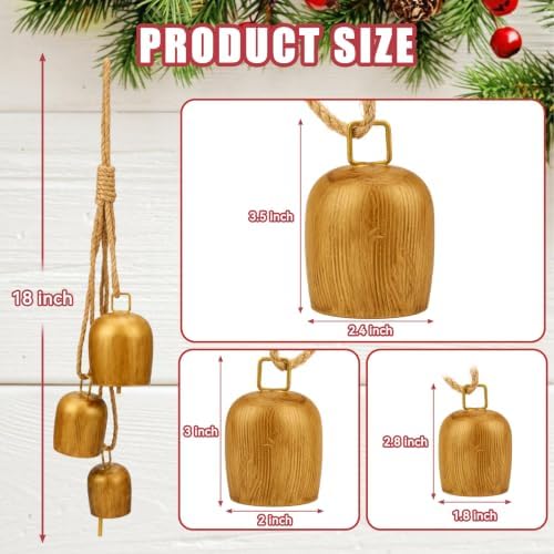 Christmas Jingle Bells Vintage Gold Brass Bells with Jute Rope - Image 2