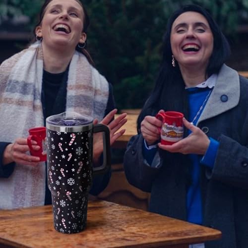 Christmas Tumbler with Handle and Straw Lid 40 oz,Cute Christmas Gifts for Women Candy Cane Snowflakes Vacuum Insulated Leak Proof Tumbler,Winter Holiday Accessories Stainless Steel Coffee Cup Mug - Image 2