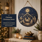 Christmas Decorations - Jesus Nativity Scene Wooden Sign for Front Door - Image 2