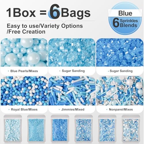 Blue Sprinkles for Cakes, Cupcakes, Blue and White Cake Sprinkles, 180g - Image 3