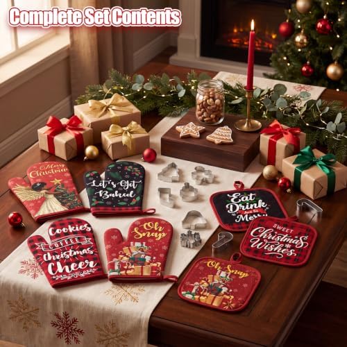 Qinyoung 48 Pcs Christmas Kitchen Oven Mitts Pot Holders, Black Santa - Image 6