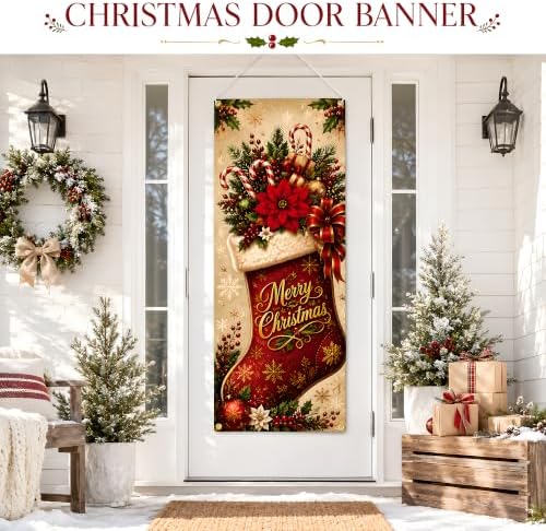 Christmas Decorations - Merry Christmas Stocking Candy Cane Door Cover - Image 7