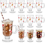Sliner Set of 12 Christmas Glass Coffee Mugs with Handle 8 oz Clear Irish Coffee Mugs Footed Irish Glasses Xmas Glasses Winter Holiday Cups for Beverages Latte Hot Chocolate by Sliner