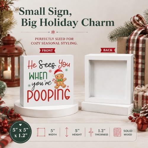 Christmas Bathroom Decor, Funny Gingerbread Christmas Decor Wooden Box Sign - Image 3
