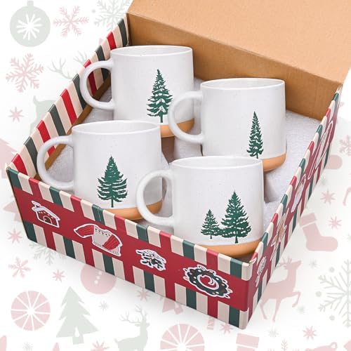 YHRJWN Christmas Mugs Set of 4-12Oz, Christmas Coffee Mugs With Xmas Tree Design, Holiday Gifts for Family, Friends, Dishwasher & Microwave Safe - Image 7