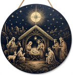 Christmas Decorations - Jesus Nativity Scene Wooden Sign for Front Door by OHOME