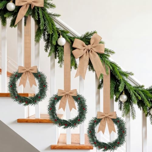 Retrowavy 12 Pcs Small Christmas Wreath, 8'', Snowy, Linen Color - Image 4
