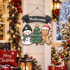 Christmas Decorations Snowman Gingerbread Christmas Tree Welcome Wood Sign - Image 4