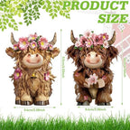 2 Pcs Highland Cow Figurines Decor, Pink Daisy Flower Style - Image 3