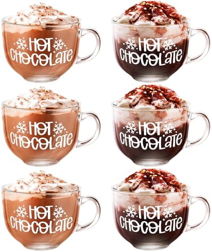 Sliner 6 Pcs Christmas Glass Coffee Mugs 16 oz Footed Irish Style Glasses by Sliner