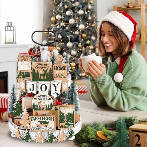 Funnymoom 17 Pcs Christmas Tiered Tray Decor Set Winter Tray Decorations - Image 5