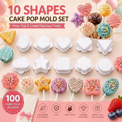 10 Pcs Cake Pop Molds Set with 100 Sticks - Image 2