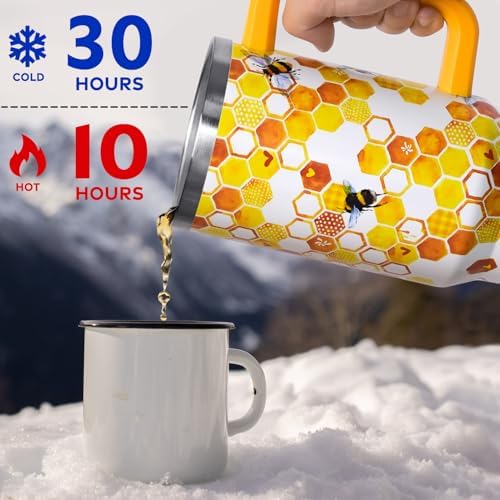 Spring Summer Tumbler with Handle and Straw Lid 40 oz,Cute Bee Gift for Women Men Queen Bee Honeycomb Vacuum Insulated Leak Proof Stainless Steel Coffee Cup Mug - Image 5
