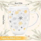 JarThenaAMCS Christmas Double Wall Glass Coffee Mugs 12Oz Gold Silver Snowflake Insulated Glasses Clear Espresso Cups with Handle for Winter Xmas Holiday Supplies, Set of 2 - Image 2