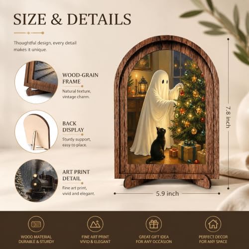 Ghost Christmas Arched Decor, Black Cat Table Sign - Image 2
