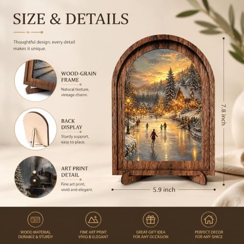 Winter Village Ice Skating Arched Table Sign, Rustic Farmhouse Decor - Image 2