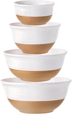 HASENSE Nesting Ceramic Mixing Bowls Set of 4, 2.1/1.5/1.0/0.5 Qt White & by Hasense