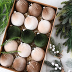 Christmas Tree Ornaments Velvet Balls - Pack of 15pcs Shatterproof Xmas Bulbs Decorations Set - Multicolor Green Brown Neutral, 80mm 3.15 inch - Image 2
