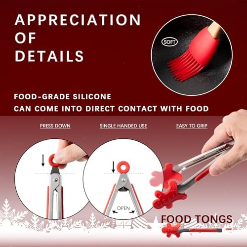 Christmas Baking Supplies, Mini Kitchen Utensils Set – 5 Piece Small Cooking Set with Whisk,Spatula,Pastry Brush,Spoon & Cookie Tongs – Festive Red Mini Baking Set Gift for Holiday Family Fun - Image 4