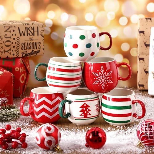 Jinei 6 Pcs Christmas Mug Set Christmas Ball Coffee Mug, White,Red, Classic by Jinei
