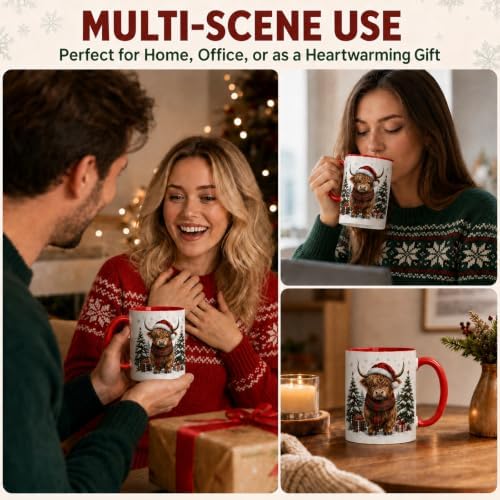 Highland Cow Gifts for Women, Christmas Mugs with Festive Red Handl - Image 6