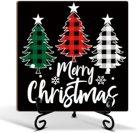 Romantic Merry Christmas Decor Wood Plaque with Support Stand by ZEDEV