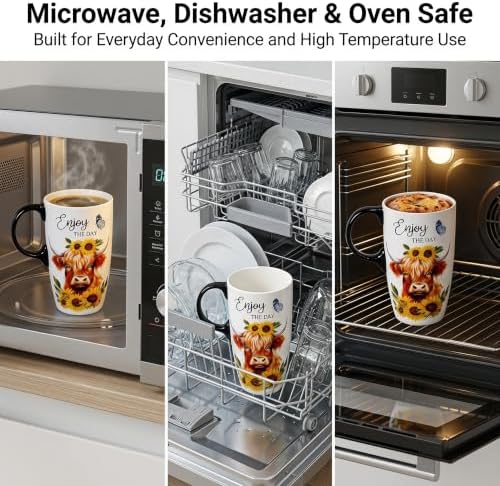 Topadorn 17oz Ceramic Travel Mug with Lid, Highland Cow Coffee Mug - Image 7