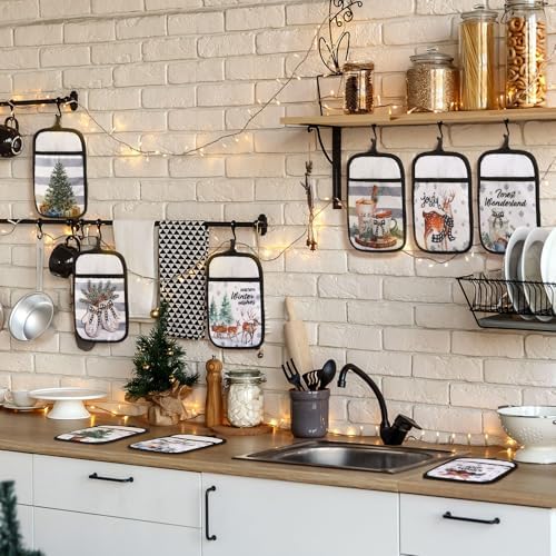 Jingmore 12 Pcs Christmas Winter Pot Holde with Pocket for Kitchen 7 x 9'' - Image 2