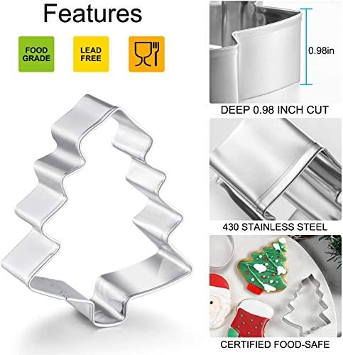 Large Christmas Cookie Cutters, 4" Holiday Cookie Cutters Shape with Recipe Instruction Gingerbread Men,Christmas Tree,Snowflake, Candy Cane,Santa Face and Snow Man for Baking - Image 3