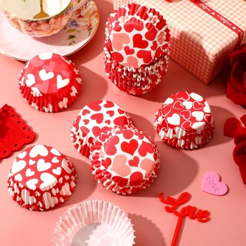SANNIX 450pcs Valentine's Day Cupcake Liners Red White Love Theme Cupcake Wrappers Paper Wraps Muffin Liners for Valentines Day Wedding Birthday Party Candy Cake Decorations Supplies - Image 2