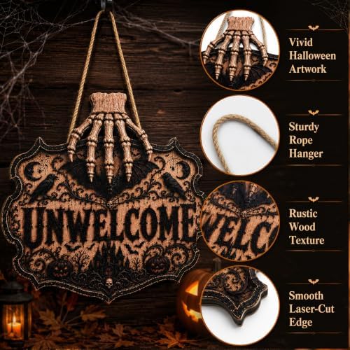 Halloween Decorations - 2D Printed Flat Gothic Unwelcome Wooden Sign - Image 4