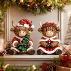 2 Pcs Christmas Highland Cow Figurines, Christmas Table Decor - Image 6