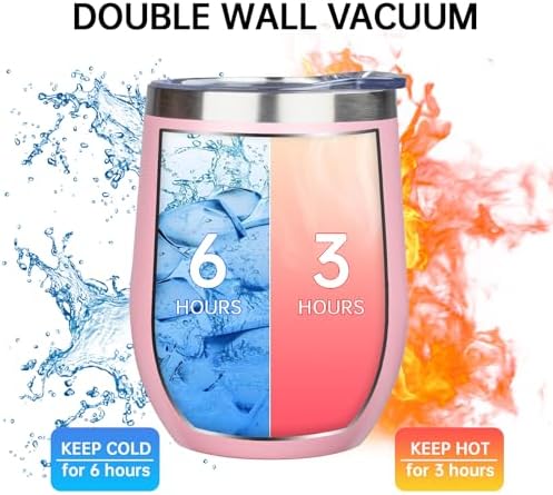 MEZMUT 12oz Insulated Wine Tumbler with Lid Double Wall Vacuum Stainless Steel Wine Glass Coffee Mug Insulated Tumbler Cup for Champaign, Cocktail, Beer (Pink, 1 Pack) - Image 5