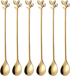 AnSaw 6-Piece Elegant Gold Leaf Long Handle Teaspoons by AnSaw