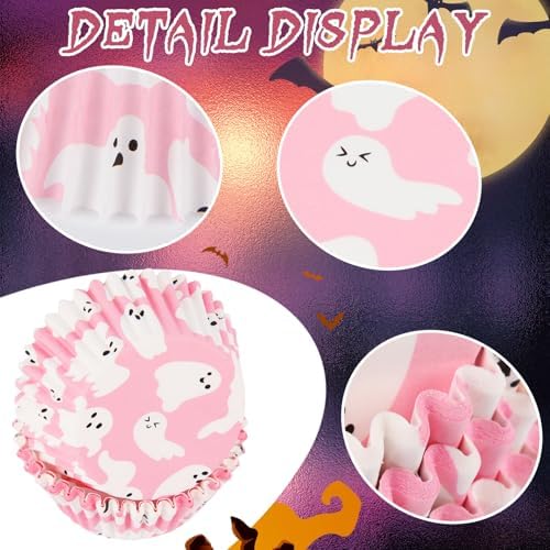 600 Pack Halloween Cupcake Liners Pink Ghost Baking Cups Standard Size Muffin Liners for Halloween Party Candy Cake Decorations Supplies - Image 3