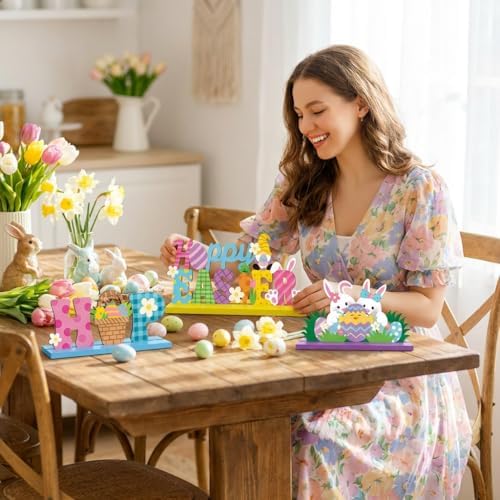 3Pcs Fall Decorations, Wooden Table Decor for Thanksgiving (Happy Easter) - Image 4