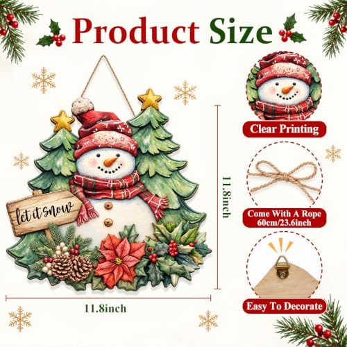 Christmas Decorations Snowman Christmas trees let It Snow Hanging Wood Sign - Image 3