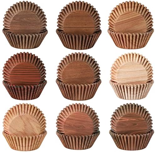SANNIX 450pcs Woodland Cupcake Liners, Woodgrain Baking Cups Cupcake Wrappers Paper Wraps Muffin Liners for Bridal Showers Wedding Birthday Party Decorations Supplies by SANNIX