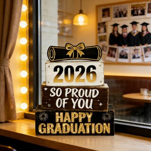 2026 Graduation Table Decorations Class of 2026 Senior Tiered Tray Decor Wooden Happy Graduation Signs Farmhouse Congrats Grad Tabletop Party Centerpiece for Tables Wooden Sign for Home Decor - Image 5