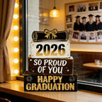 2026 Graduation Table Decorations Class of 2026 Senior Tiered Tray Decor Wooden Happy Graduation Signs Farmhouse Congrats Grad Tabletop Party Centerpiece for Tables Wooden Sign for Home Decor - Image 5