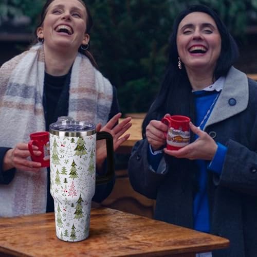 Christmas Tumbler with Handle and Straw Lid 40 oz,Cute Merry Xmas Tree Snowflake Gifts for Women Vacuum Insulated Leak Proof Tumbler,Winter Holiday Accessories Stainless Steel Coffee Cup Mug - Image 2